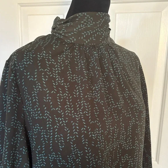 Prologue Dark Chocolate Blouse with Green Leaf Print. - Picture 3 of 12